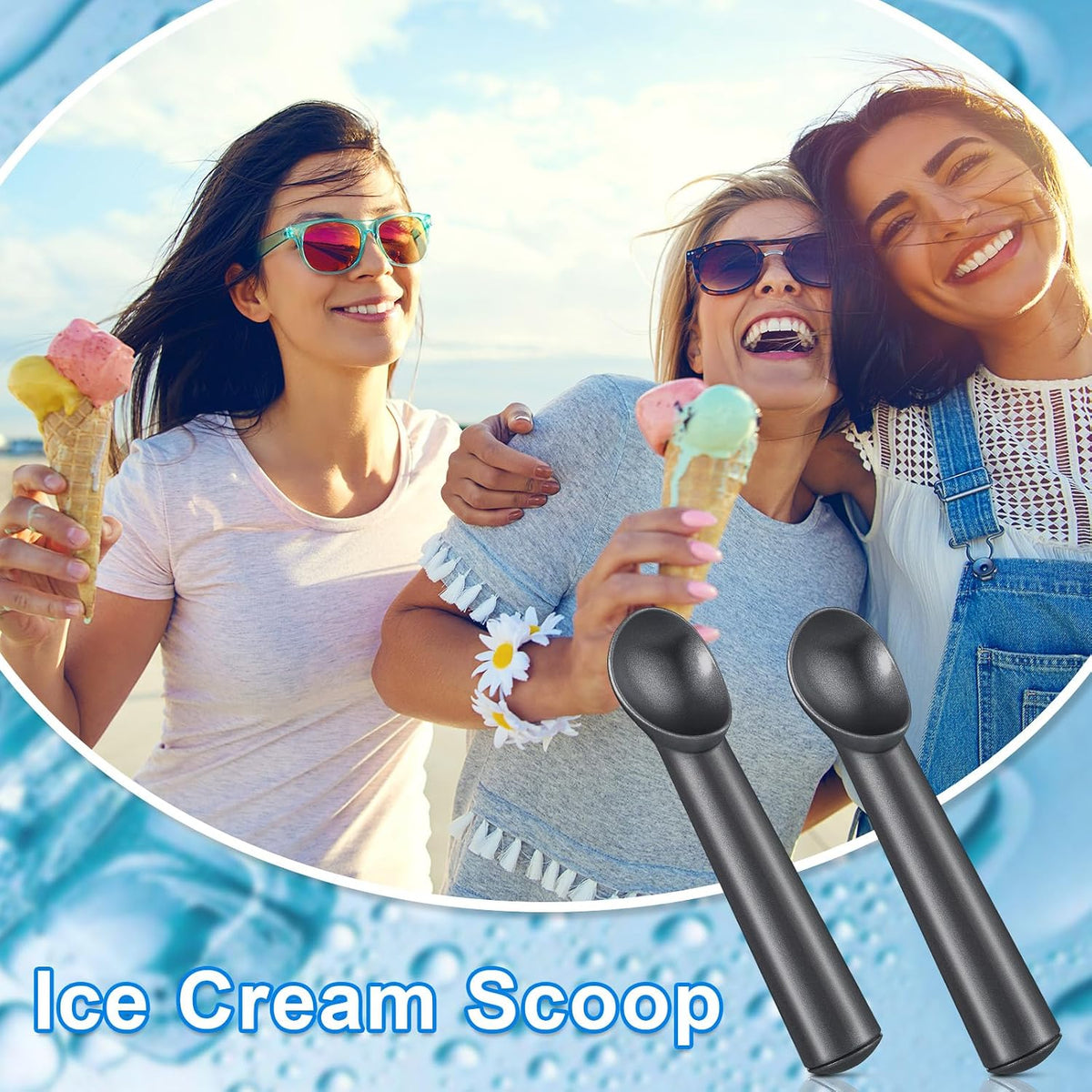 Suclain 3 Pack Ice Cream Scoops 7 Inch Aluminum Scoop Set, Silver