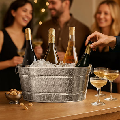 2 Pack Galvanized Tub with Handles - Beverage Tub with 2 Ice Scoops, 3 Gallon Ice Bucket for Parties, Metal Drink Buckets for Parties for Champagne Cocktails Wine Cooling for Mimosa Bar Supplies