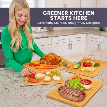 Greener Chef Luxury Bamboo Cutting Board Set of 3 with Glue-Free Surface Technology - Extra Spacious Wood Cutting Boards for Kitchen and XL Chopping Board Set - Replacements for Life