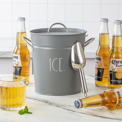 Rae Dunn Ice Bucket with Scoop - Stainless Steel Bucket with Handle, Lid and Ice Scooper - 4 Qt. Storage Bin for Ice Cubes for Bars, Parties, Backyard Barbeques, Picnics, and Camping (Black)
