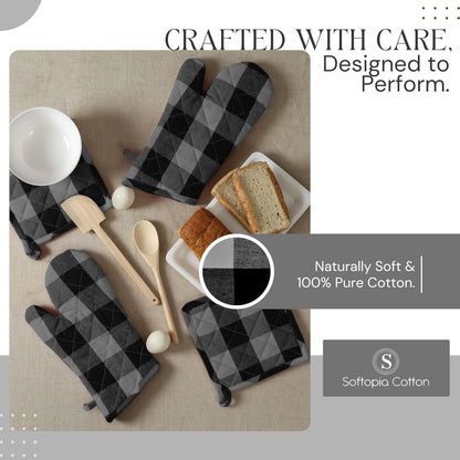 Oven Mitt (7"x13") & Pot Holder (8"x8") 100% Cotton Set of Heat Resistant Oven Gloves & Hot Pads for Gifts, BBQ, Cooking, Baking, Thanksgiving - Mustard Yellow