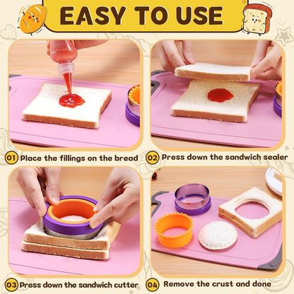 12 Pcs Sandwich Cutter and Sealer Set, Bread Decruster Pancake Maker DIY Cookie Cutters Vegetable Cutter Shapes for Kids, Ideal for School Lunch Boxes and Bento Boxes Boys Girls