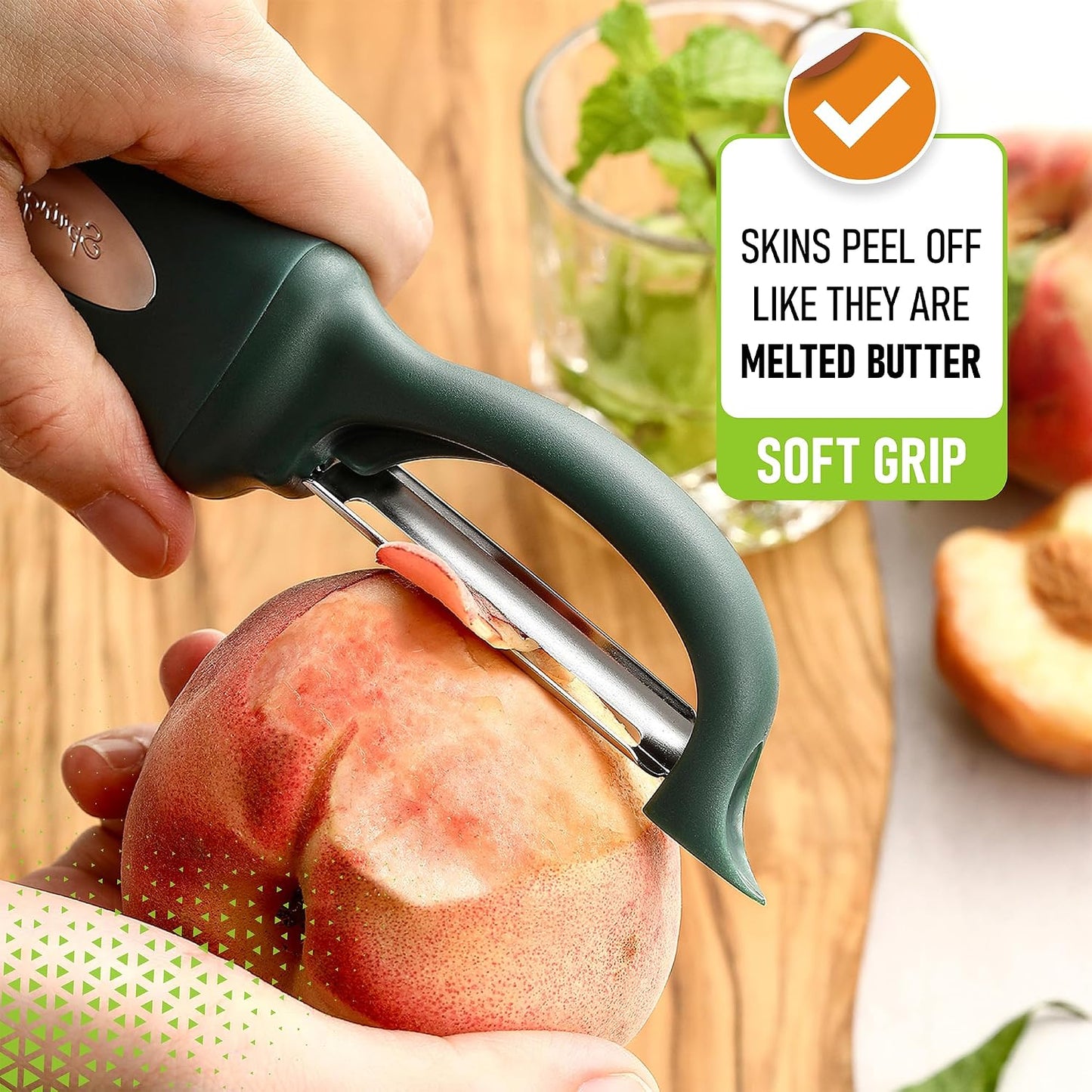 Spring Chef Premium Swivel Vegetable Peeler, Soft Grip Handle and Ultra Sharp Stainless Steel Blades - Perfect Kitchen Peeler For Veggie, Fruit, Potato, Carrot, Apple - Mango
