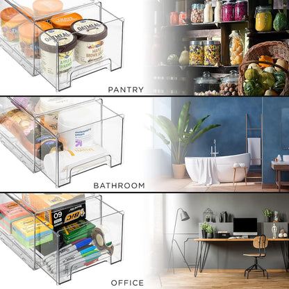 Sorbus Plastic Storage Bins Stackable Clear Pantry Organizer Box Bin for Organizing Kitchen Fridge, Food, Snack Pantry, Fruit, Vegetables, Bathroom, Wide & Narrow Deep (6 Pack)