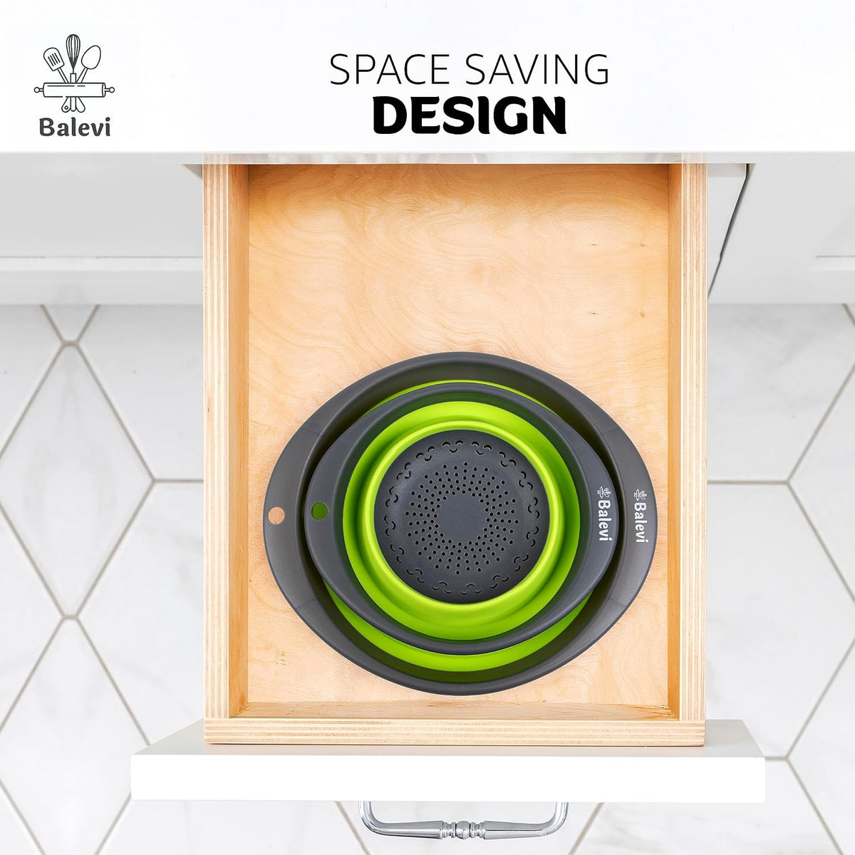 Collapsible Strainers for Kitchen, Green, Set of 2