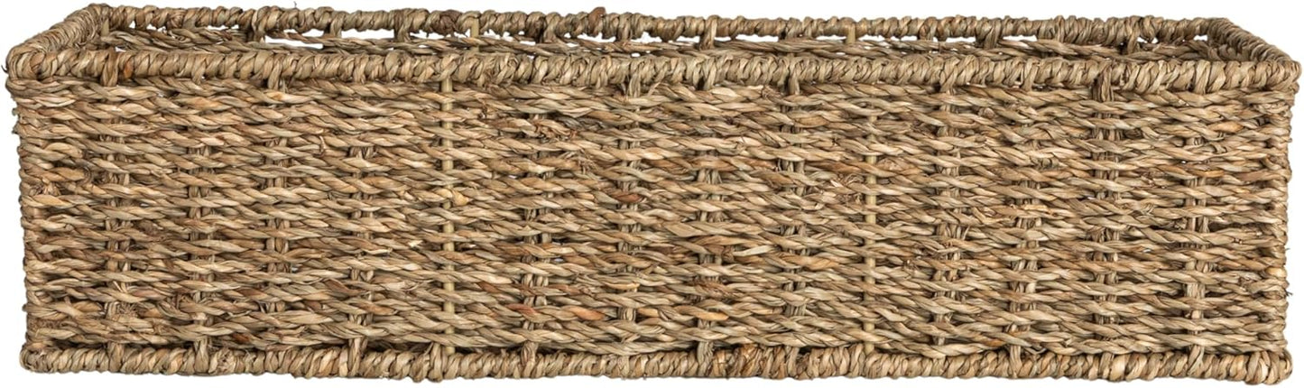 Household Essentials Water Hyacinth Rectangular Storage Basket with Handwoven Fibers and Iron Frame, Natural Finish