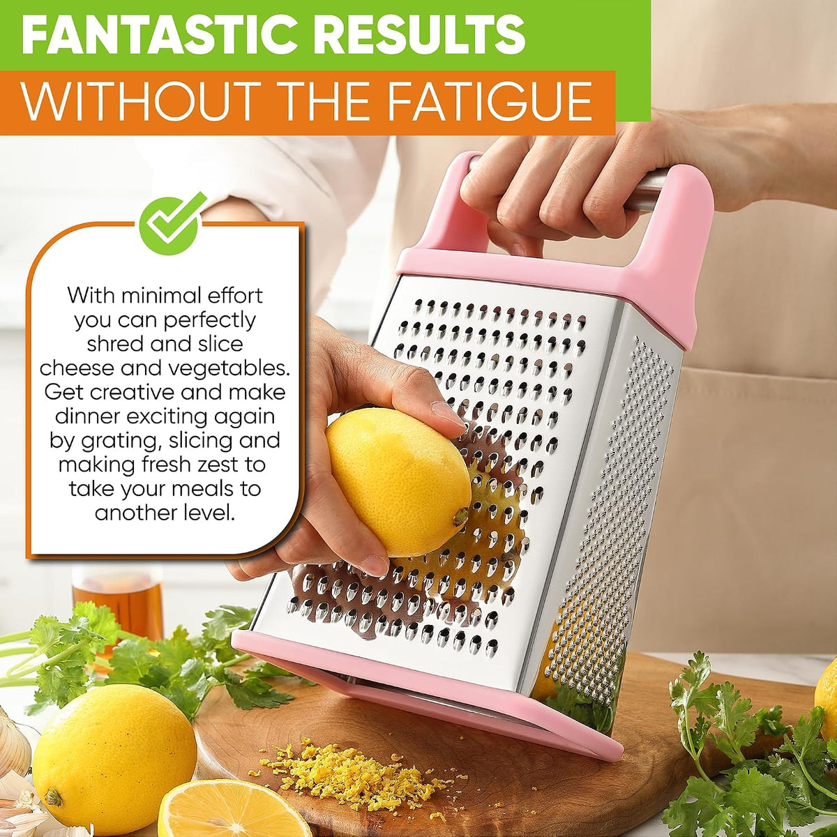 Spring Chef Stainless Steel XL Cheese Grater for Kitchen, Green