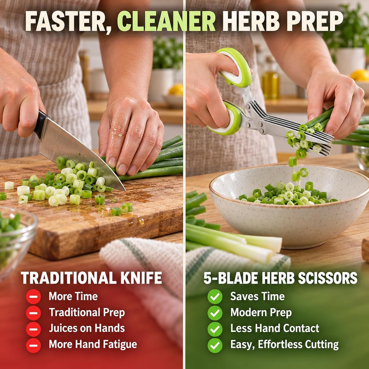 5-Blade Stainless Steel Herb Scissors, Herb Cutter with Cleaning Comb