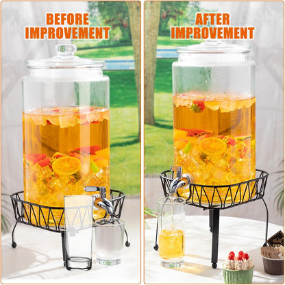Honeydak 2 Pack 3 Gallon Glass Drink Dispenser for Parties Glass Beverage Dispenser with Stand and Spigot Leakproof Iced Water Storage Lemonade Juice Jar Mason with Lids for Wedding Parties Kitchen