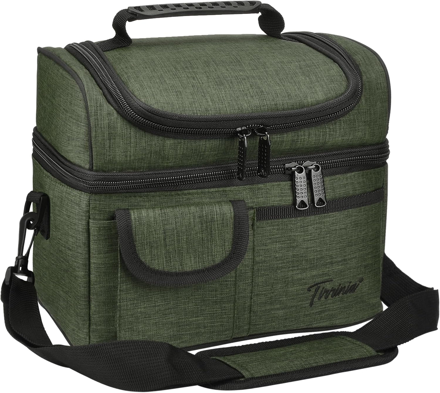 Tirrinia Reusable Lunch Box for Men Women, Insulated Lunch Bag Adult Work, Double Decker Leakproof Lunchbox for Office Picnic Beach—Dual Compartment Lunch Cooler Bag