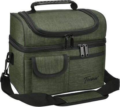 Tirrinia Reusable Lunch Box for Men Women, Insulated Lunch Bag Adult Work, Double Decker Leakproof Lunchbox for Office Picnic Beach—Dual Compartment Lunch Cooler Bag