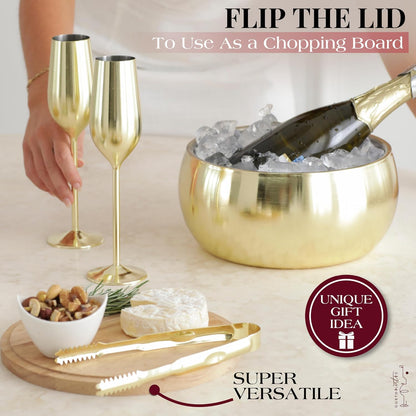 Gusto Nostro 4.1L Insulated Ice Bucket with Lid and Tongs, Double Wall Stainless Steel Ice Bucket Large, BPA Free Ice Bucket for Cocktail Bar, Keeps Champagne, Wine, Beer Chill for Parties