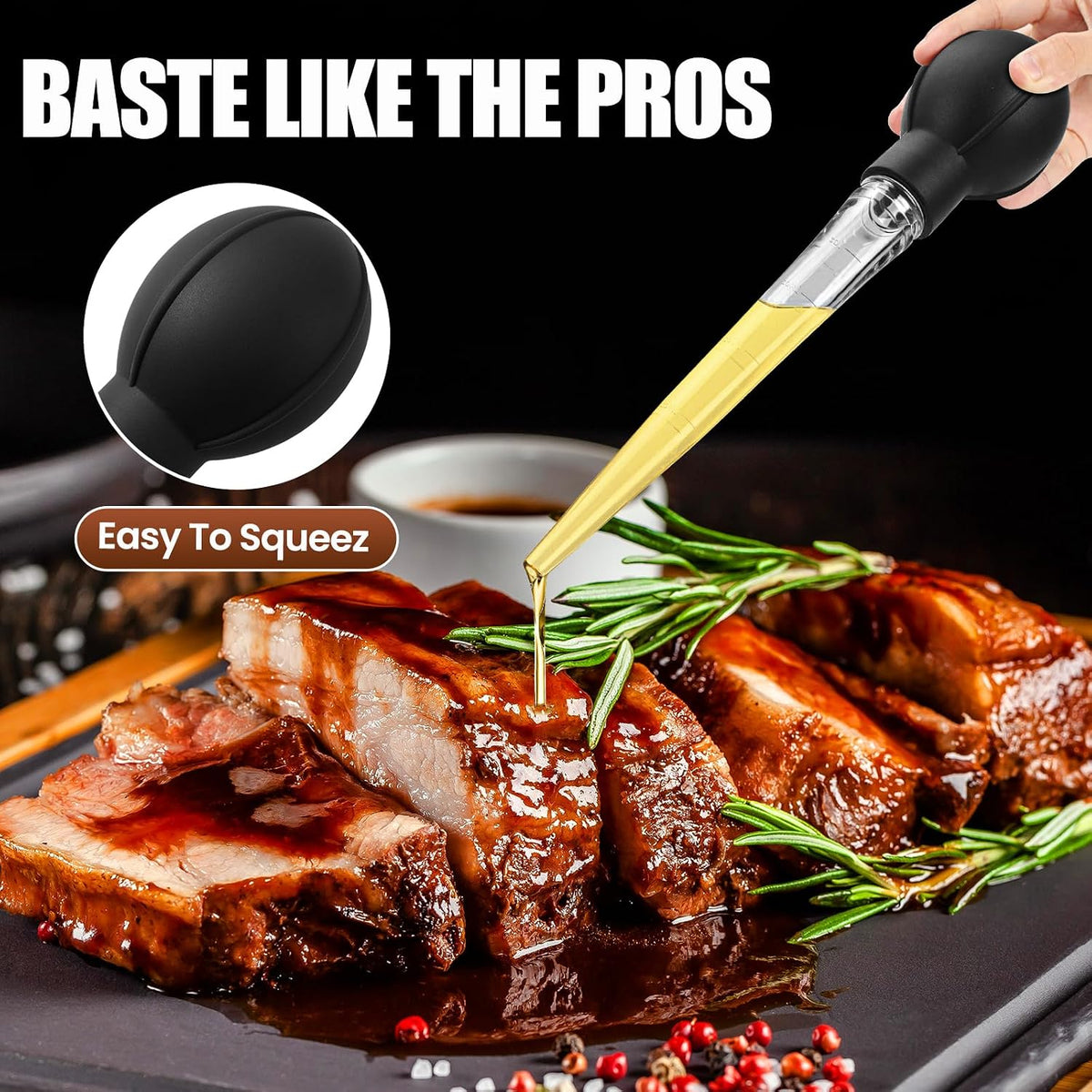 OLESBUR Premium Turkey Basters for Cooking – Baster Syringe for Hot Liquids – Meat and Food Injector – Essential Thanksgiving Cooking Tool – Turkey Baster Large with Cleaning Brush(Black)