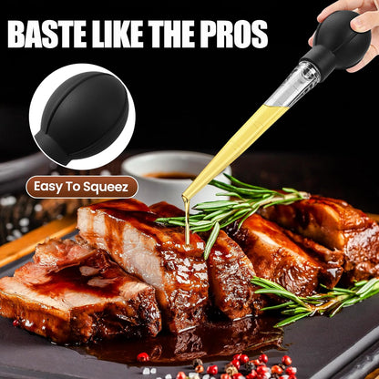 OLESBUR Premium Turkey Basters for Cooking – Baster Syringe for Hot Liquids – Meat and Food Injector – Essential Thanksgiving Cooking Tool – Turkey Baster Large with Cleaning Brush(Black)