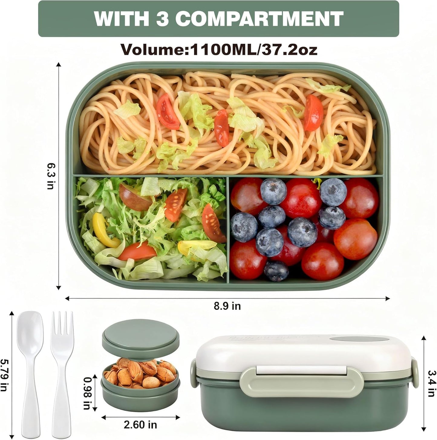 Lunch Bento Box Set - 3 Compartment Containers for Kids and Adults,lunch box for women with Thermo Lunch Bag, Leak-Proof and BPA-Free - Built-in Utensil Set,Sauce - Dishwasher Safe-Claret