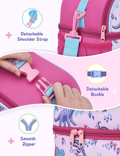 VASCHY Lunch Box Bag for Kids, Insulated Double Compartments Cooler Lunch Tote for Toddlers Boys Girls School/Daycare/Picnic Black Dinos