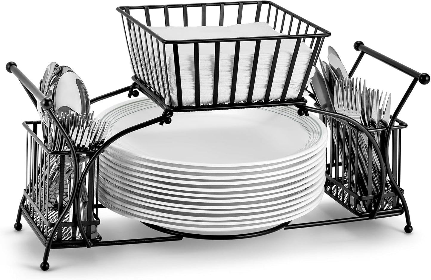 Sorbus Utensil Caddy — Use For Napkin, Cutlery, Plate Holder — Stackable Flatware Caddy, Tabletop Organizer — Ideal for Dining Table, Party, Buffet, Kitchen, Entertaining (Black)