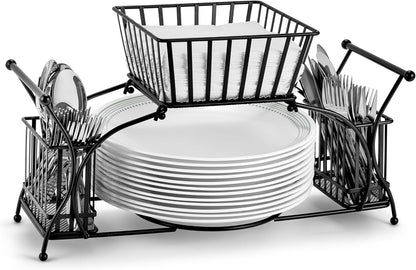 Sorbus Utensil Caddy — Use For Napkin, Cutlery, Plate Holder — Stackable Flatware Caddy, Tabletop Organizer — Ideal for Dining Table, Party, Buffet, Kitchen, Entertaining (Black)