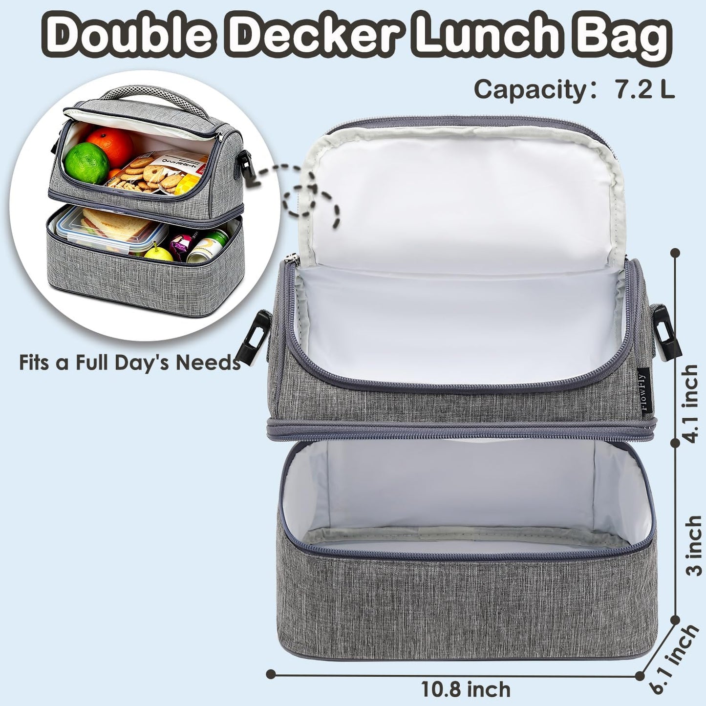 FlowFly Kids Double Decker Cooler Insulated Lunch Bag Large Tote for Boys, Girls, Men, Women, With Adjustable Strap, Unicorn