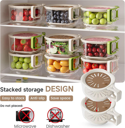 Colander Strainer Fridge Organizer Storage Container with Switchable Lid, Fruit Veggie Wash Basket and Draining Bowl, Single Vegetable Keeper Bin for Refrigerator