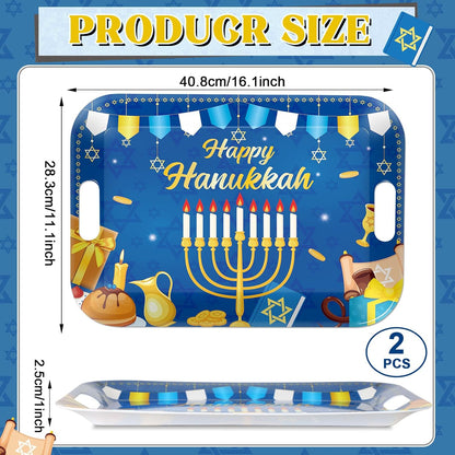 2Pcs Winter Serving Trays 16.1 x 11.1 Inch Large Melamine Christmas Trays Platters with Handles Rectangular Snowflake Melamine Dish for Serving Food Outdoor Dinner Dessert Plates Party Decorations