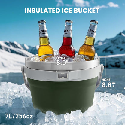 COKTIK 7L Vacuum Insulated Ice Bucket with Lid and Scoop& Tongs，Large capacity Stainless Steel Beverage Bucket for Cocktail, Champagne, Wine, Beer，Large Parties（Milk White Suit）
