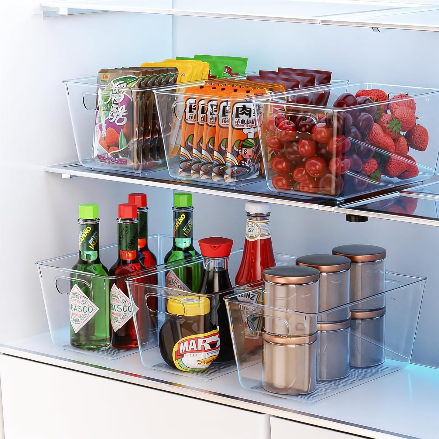 Clear Plastic Storage Bins, 4-Pack Stackable Pantry Organizers and Storage Containers for Kitchen, Fridge, Cabinet and Closet Organization - Home Essentials