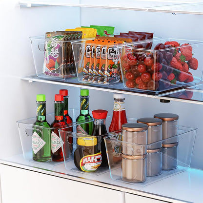 Clear Plastic Storage Bins, 4-Pack Stackable Pantry Organizers and Storage Containers for Kitchen, Fridge, Cabinet and Closet Organization - Home Essentials