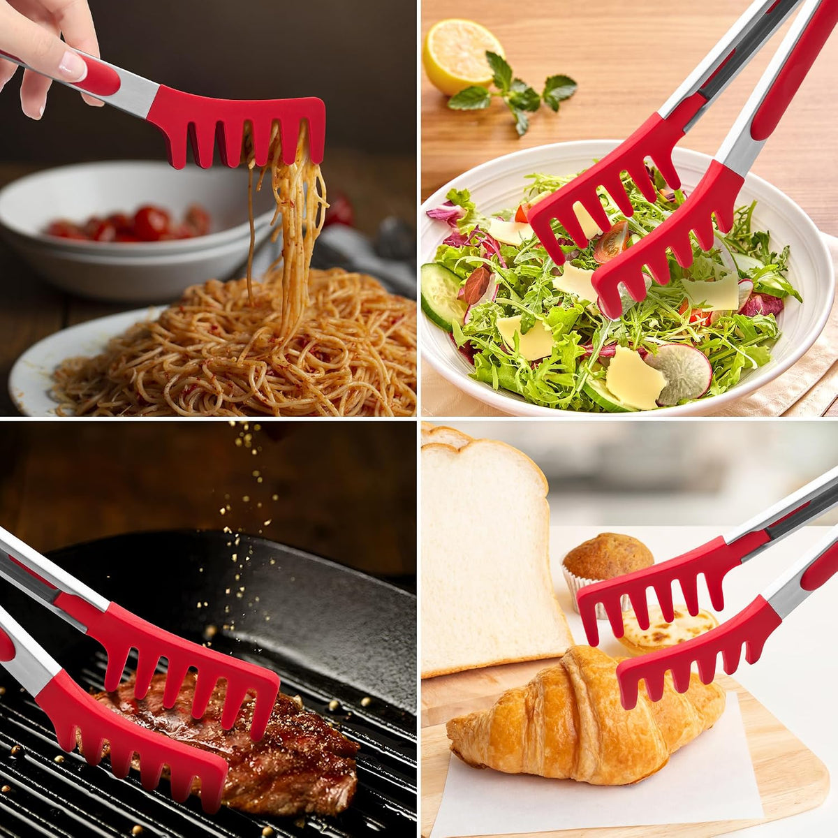 2 PCS Pasta Tong Spaghetti Tongs, 9" & 12-Inch Heat Resistant Pasta Tongs