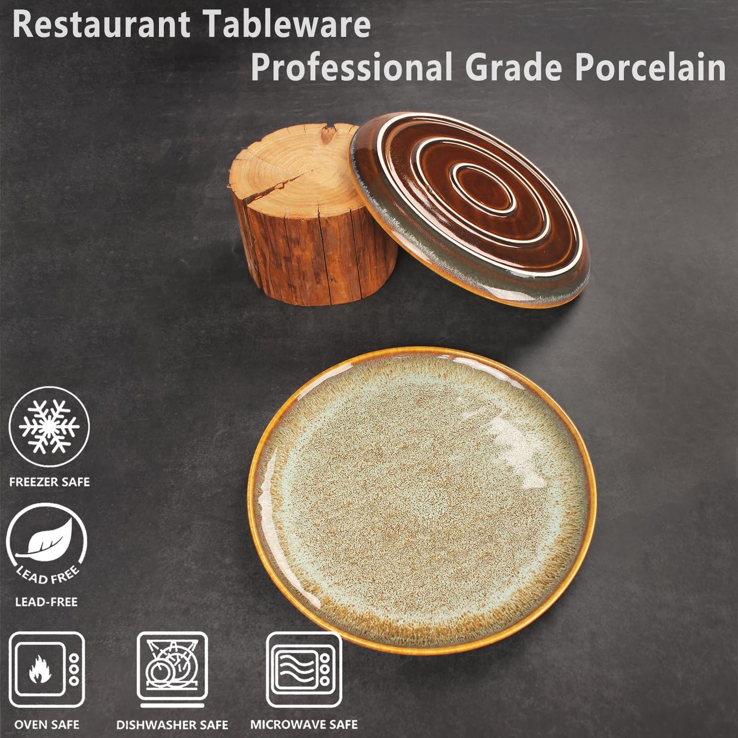 Porcelain Plate Set Large Serving Tray Set of 4, Reusable Serving Platters for Party Food, Cookie, Appetizer, Charcuterie, Snack, Dessert Display,Stackable Kitchen Dish 14.4 INCH
