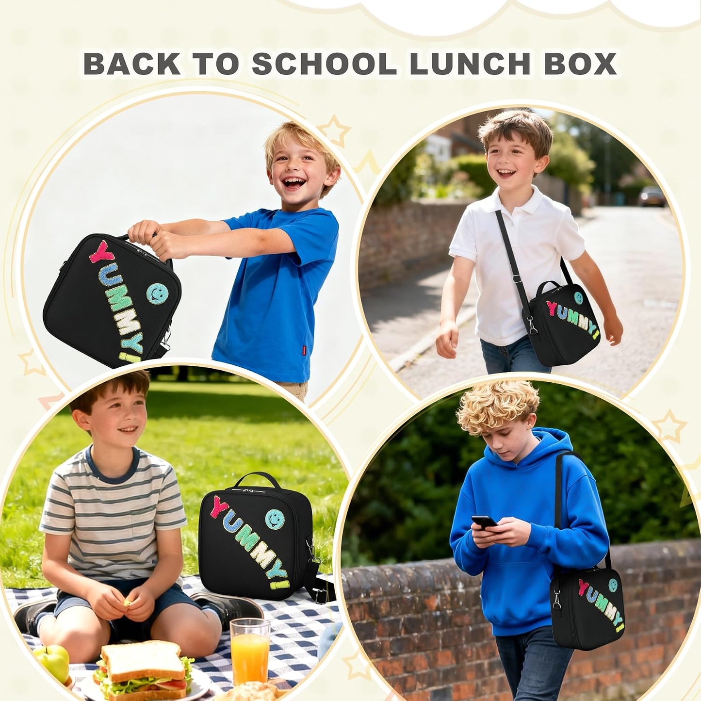 Kids Lunch Box for Kids Insulated Reusable Lunch Bag Tote Durable Children Leak-proof Lunchbox with Adjustable Shoulder Strap for School Daycare Travel Picnic (Navy - 3D Dinosaur)