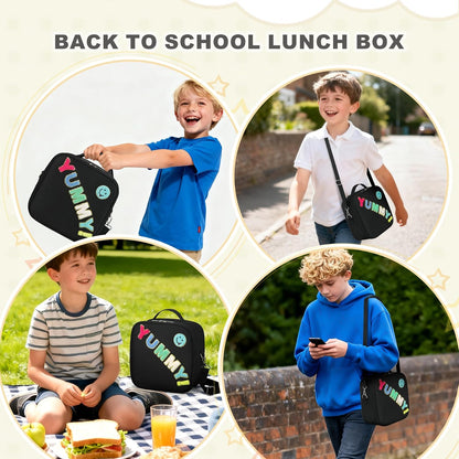 Kids Lunch Box for Kids Insulated Reusable Lunch Bag Tote Durable Children Leak-proof Lunchbox with Adjustable Shoulder Strap for School Daycare Travel Picnic (Navy - 3D Dinosaur)