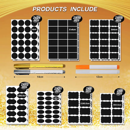 Hianjoo 218 PCS Chalkboard Labels with 4 Pens, Erasable and Reusable Waterproof Blackboard Stickers Label for Decorating Mason Jars, Pantry, Home and Office, Scrapbooking
