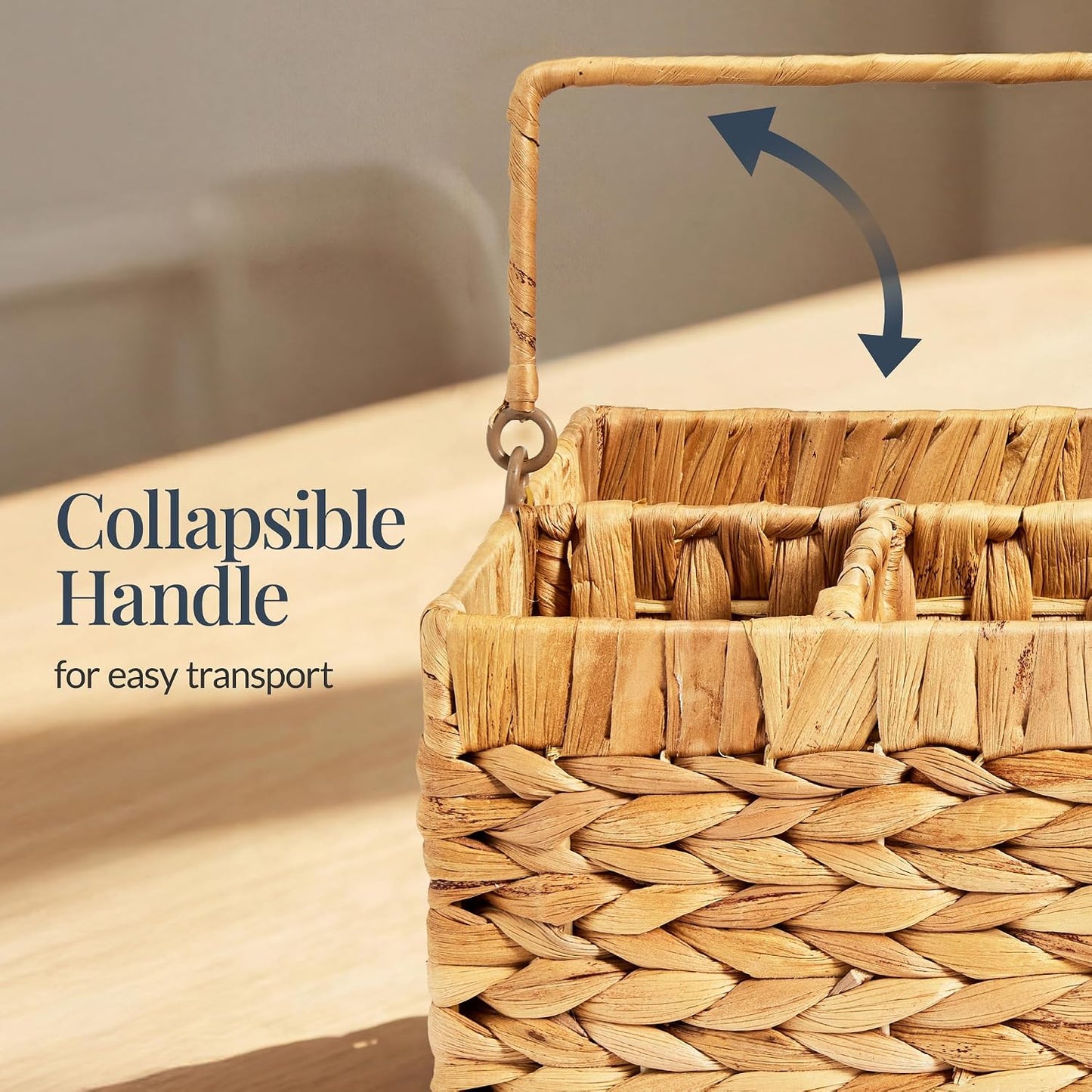 Best Choice Products Handwoven Silverware Organizer w/Handle, 5 Compartment Flatware Organizer, Shelf Storage Basket, Wicker Utensil Caddy, Cutlery Basket Holder for Party, Picnic, BBQ - Chestnut