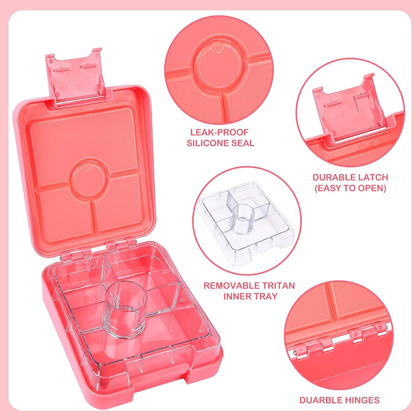 Pawtong Bento Lunch Box Set With 10oz Soup Thermo, Leak-proof Lunch Containers with 4 Compartment, Kids Hot Thermo Food Jar/Insulation Lunch Bag, Food Containers for School（Dinosaur）