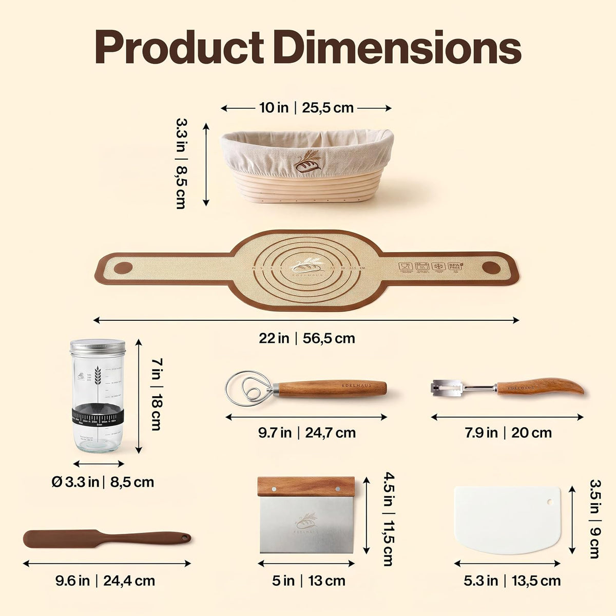 EDELHAUS Sourdough Starter Kit with Round Banneton Proofing Basket