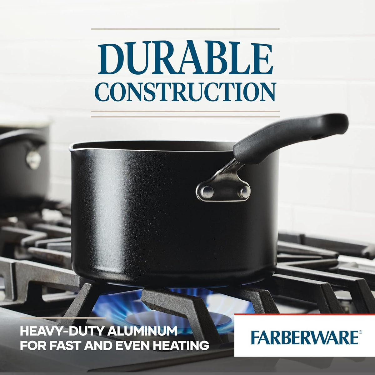 Farberware Cookstart DiamondMax Nonstick Straining Saucepan, 3-Quart, Black
