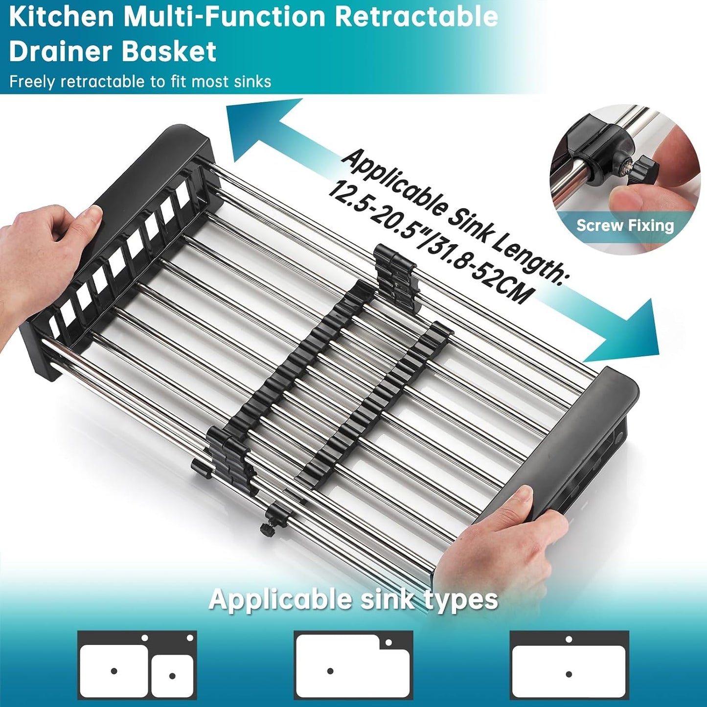 Dish Drying Rack, Over The Sink Dish Drying Rack, Stainless Steel Dish Drainer with Adjustable Arms Holder Functional Kitchen Sink Organizer for Vegetable and Fruit