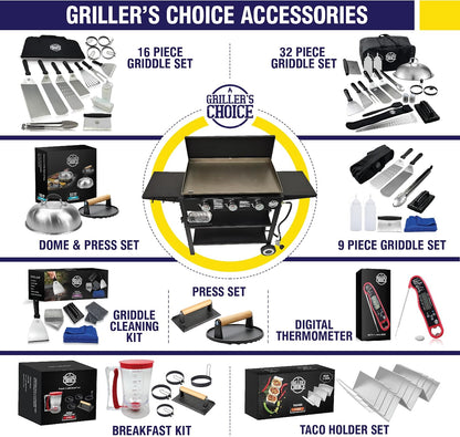 Grillers Choice Griddle Cleaning Kit, Flat Top Grill Set-Cleaning Blocks, Scouring Pads, Cleaning Brush, Scraper. All in One Grill Cleaning Kit (CleaningKitNEW)