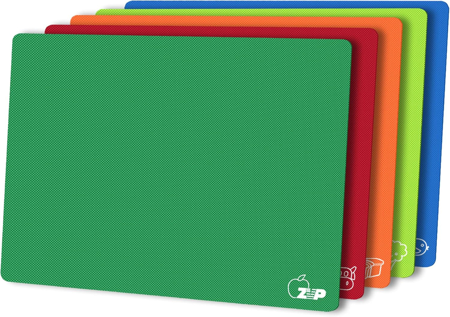 ZVP Flexible Plastic Cutting Board Set of 5 Gradient Color, Colorful Chopping Boards, BPA Free Mats, Non-Slip, Dishwasher Safe, 15x12 Inch, Gray Neutral Colors