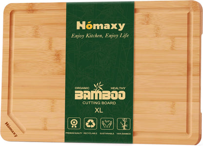 Homaxy Extra Large Bamboo Cutting Boards for Kitchen, 18x12.5" Wood XL Cutting Board with Juice Groove, Butcher Block Wooden Chopping Board for Kitchen, Meat, Cheese, Fruit & Vegetables - Pre Oiled