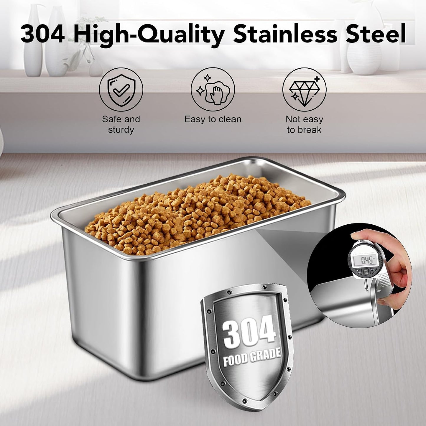 Newget Dog Food Storage Container Stainless Steel with Scoop, 16-lb/11-lb Airtight Metal Pet Food Storage Bin, Cat Food Container for Dry Dog, Cat Food, Bird Seed, Keep Food Fresh, Brown