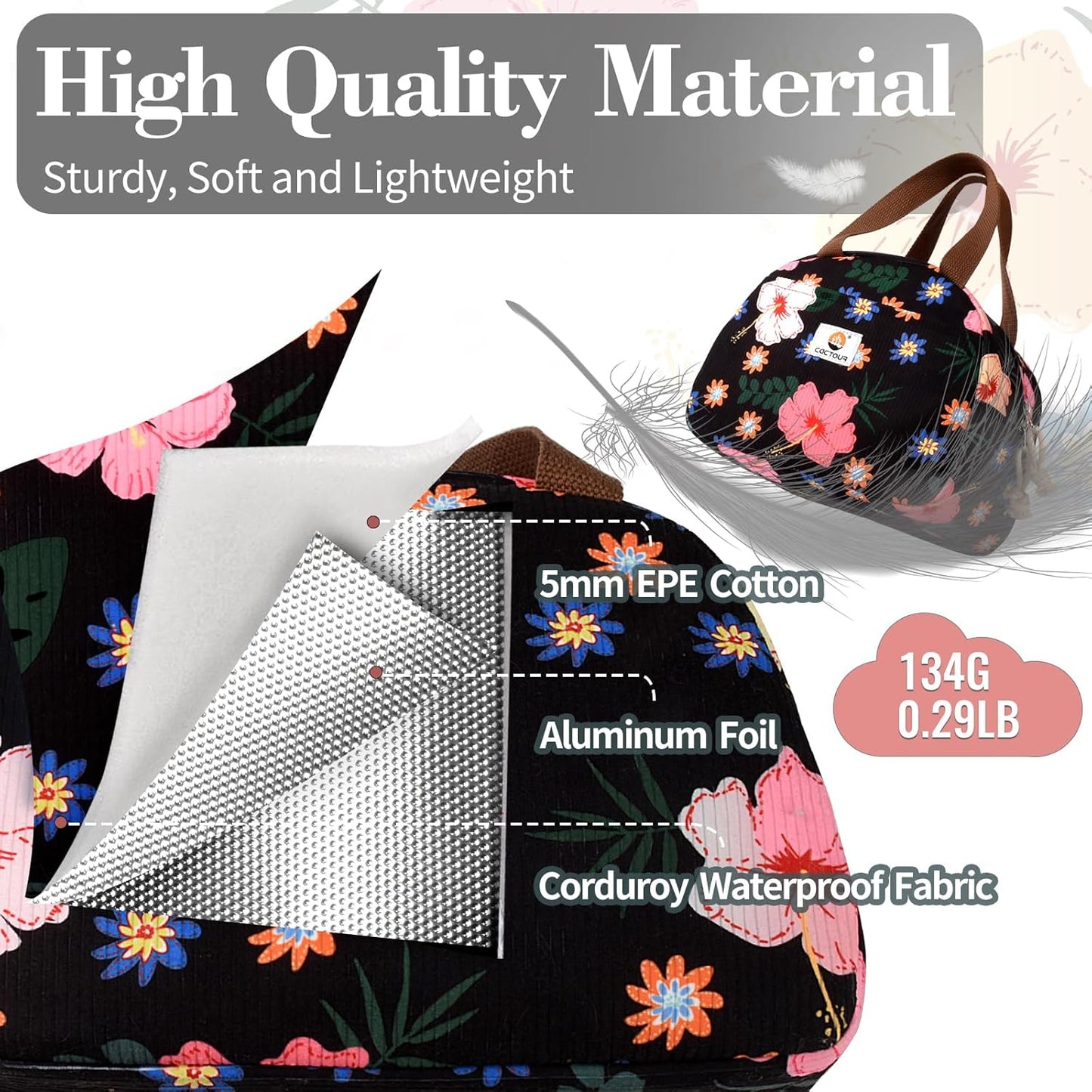 CaCTOUR Lunch Box for Women Girls Teens,Cute Lunch Box Cooler Bag, Portable Insulated Small Lunch Bag Women Reusable Corduroy Lunch Tote for Work/Travel/Picnic/School (Dog Green,Small)