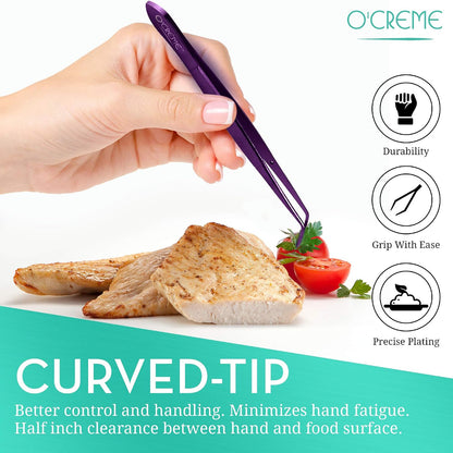 O'Creme Stainless Steel Precision Kitchen Tweezer Tongs 6.25" with Fine Tip (Purple)