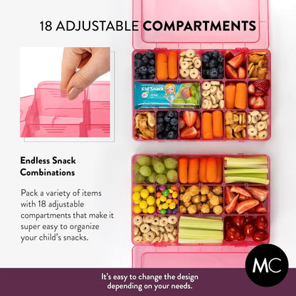 Large Kids Snack Box Containers Set of 2 -100 Labels, BPA-Free, Adjustable Compartments, Dishwasher Safe, Reusable Tray, Food Grade, Meal Prep Container, PARENT TESTED PARENT APPROVED AWARD (Clear)