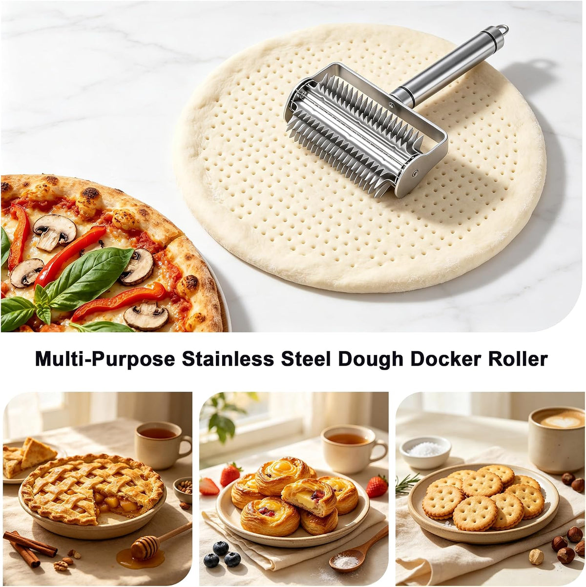 Pizza Dough Docker Roller - Stainless Steel Professional Dough Hole Puncher