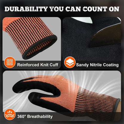 TitanFlex A5 Cut Resistant Gloves, Extreme Protection, Sandy Nitrile Grip
