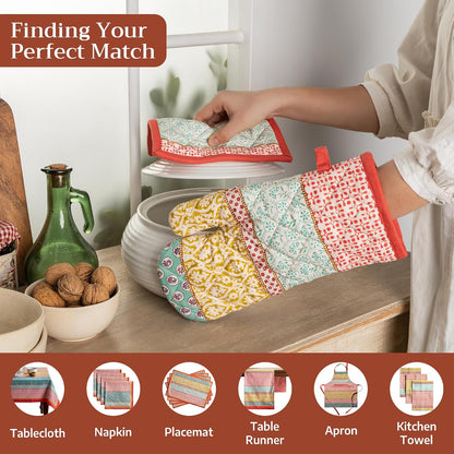 Maison d' Hermine 100% Cotton Oven Mitt & Pot Holder Set (7.5"x13" & 8"x8") - Colors C