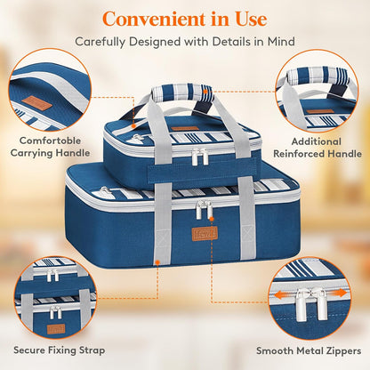 Lifewit Duo Insulated Casserole Carrier for Hot or Cold Food, Lasagna Holder 2 Compartments, Thermal Lunch Tote for Potluck Parties Cookouts, Fits 9"x13" Casserole Dish, Gray