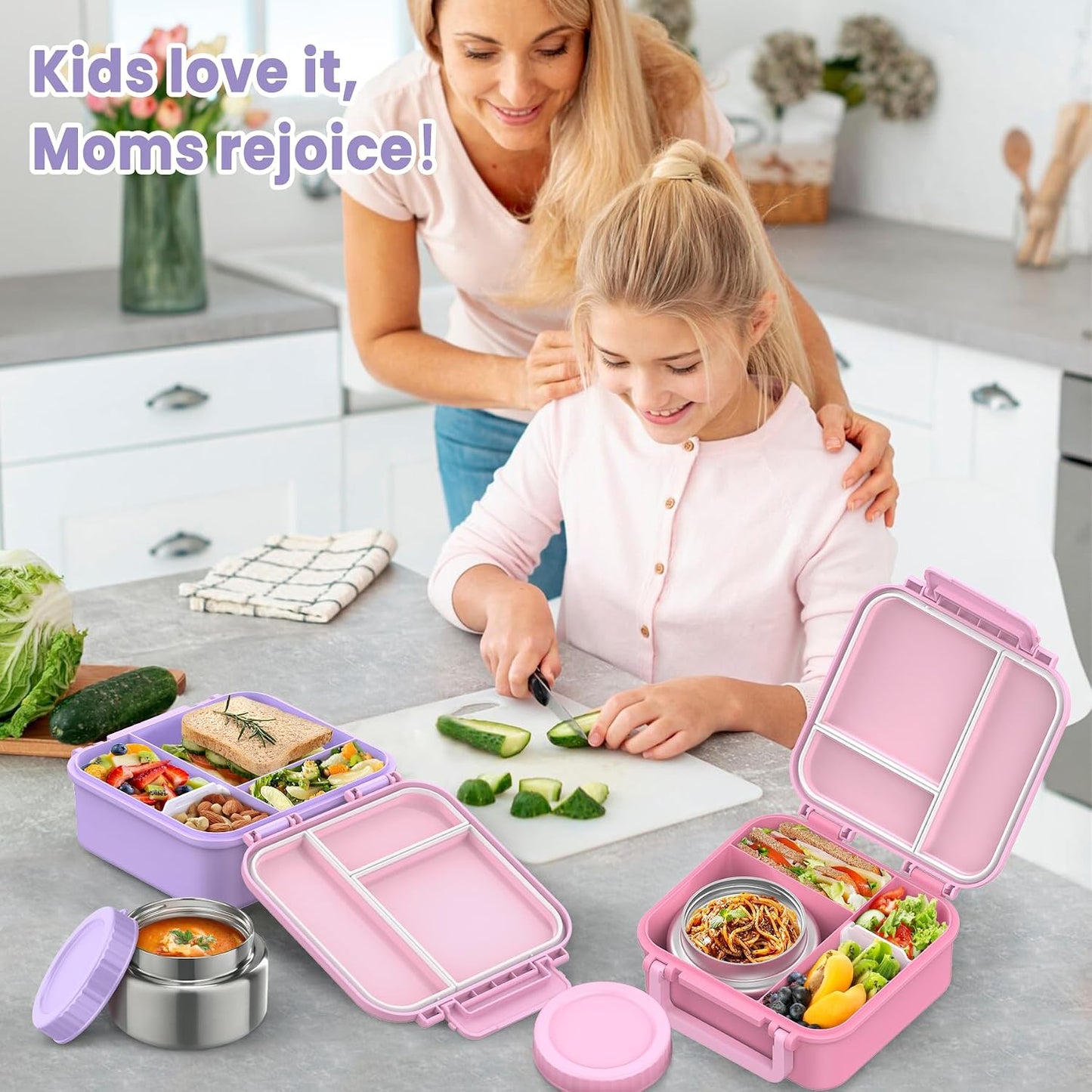 JOOPETALK Bento Lunch Box Set for Kids with 9oz Soup Thermo, Insulated Lunch Bag,Leak-proof BPA-free Lunch Food Container with 3-4 Conpartments for School Travel-Blue